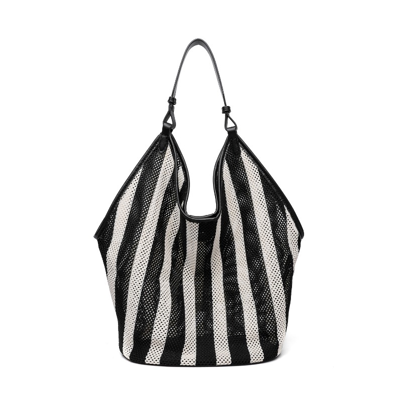 Tote Bag Canvas Print - 스트라이프 직조 대용량 토트 백 여성용