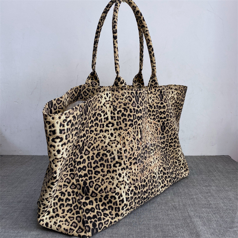 Tote Bag Canvas Print - 유니섹스 레오파드 프린트 자수 캔버스 토트