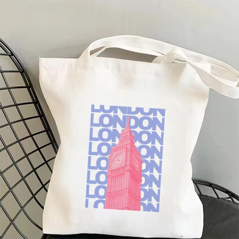 Tote Bag Canvas Print - 시카고 런던 에펠탑 그래픽 토트백 세계