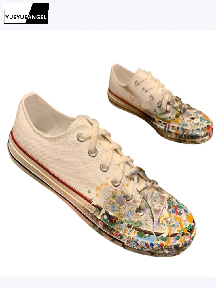 Street Fashion Shoes - 여성용 봄 신상 레이스업 페인티드 로우힐