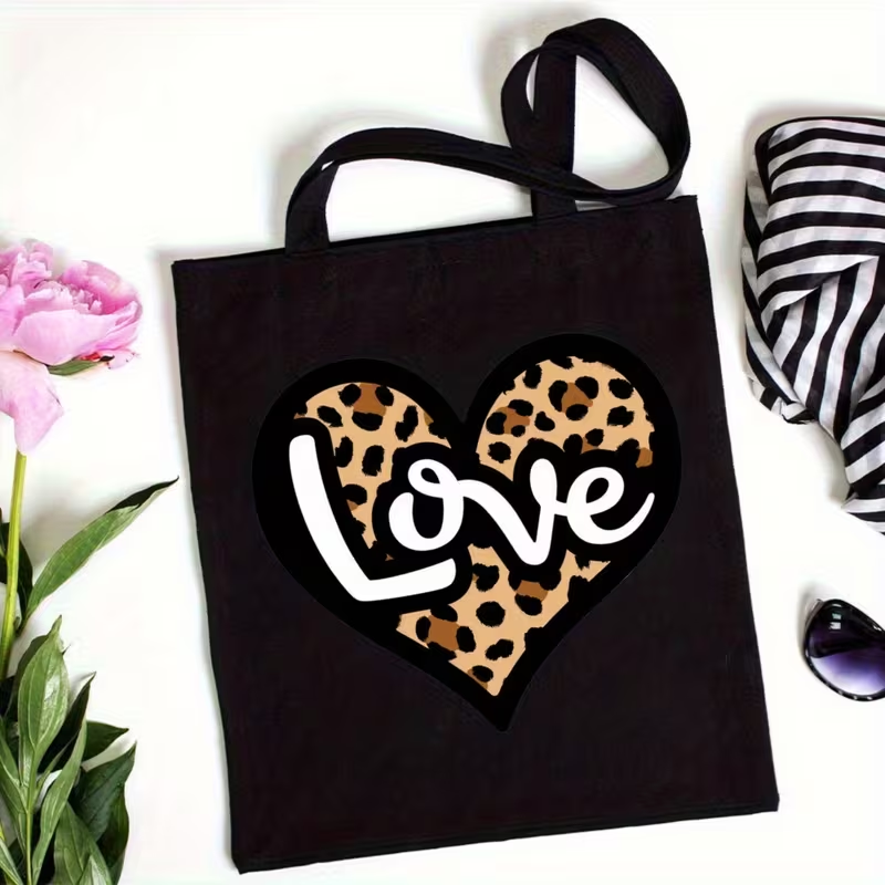 Tote Bag Canvas Print - 레오파드 프린트 하트 러브레터 캔버스 토트백