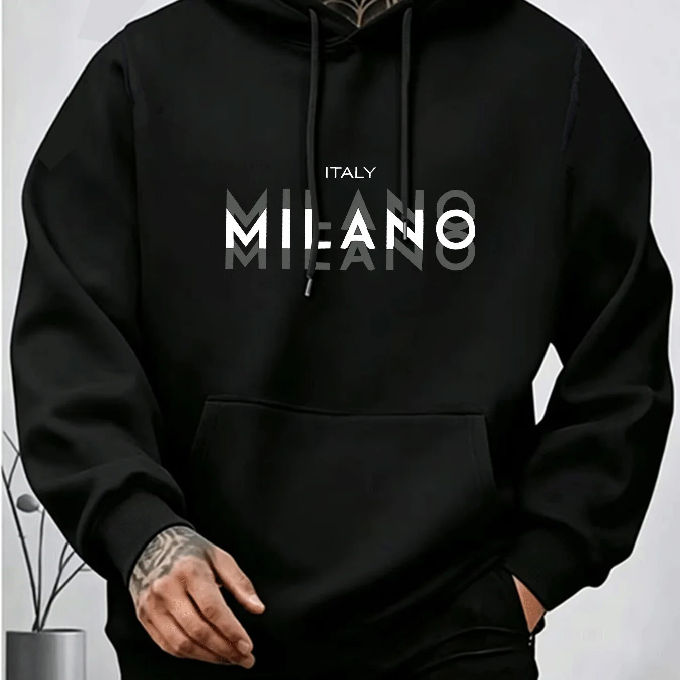 Street Fashion Milano - 남성용 MILANO 레터 프린트 후디 봄