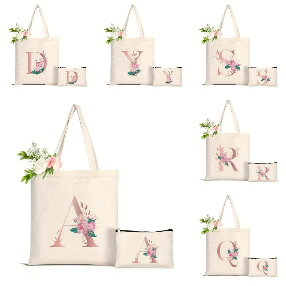 Tote Bag Canvas Print - 1개 플로럴 러브레터 프린트 토트백 대용량