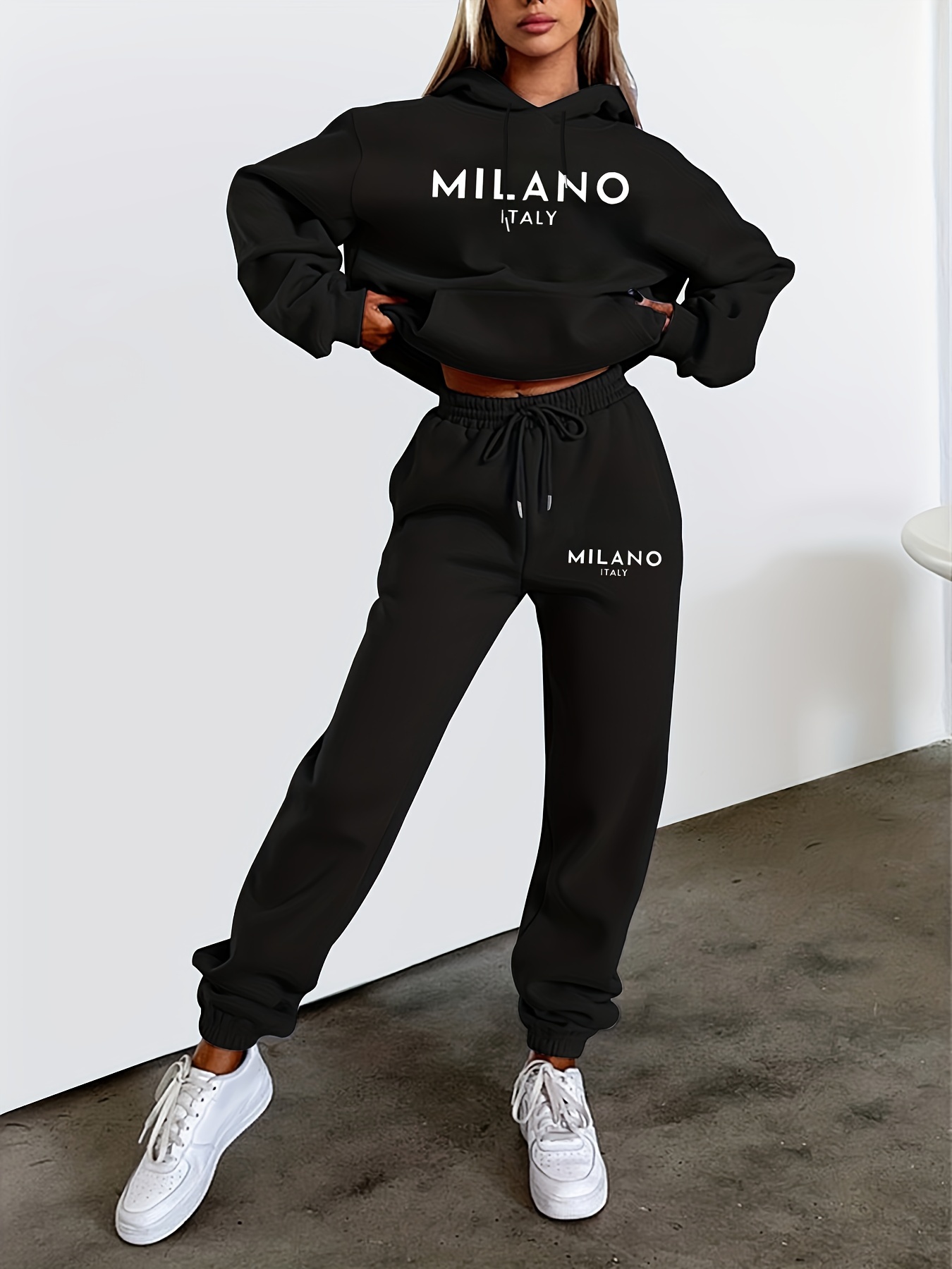 Street Fashion Milano - 여성용 가을/겨울 후드티+스포츠 바지 세트 스트리트
