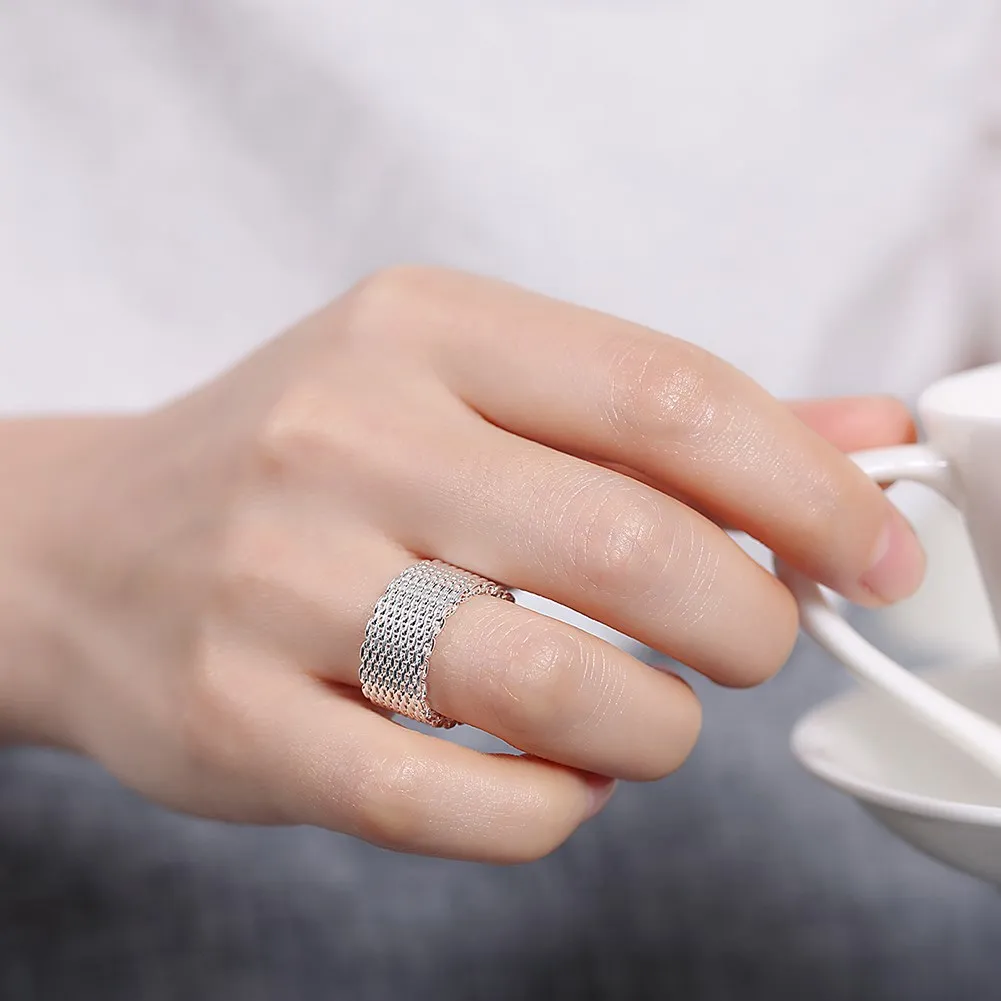 레트로 925 스털링 실버 직조 메쉬 펜던트 목걸이 귀 - Street Fashion Rings 리뷰 및 가격