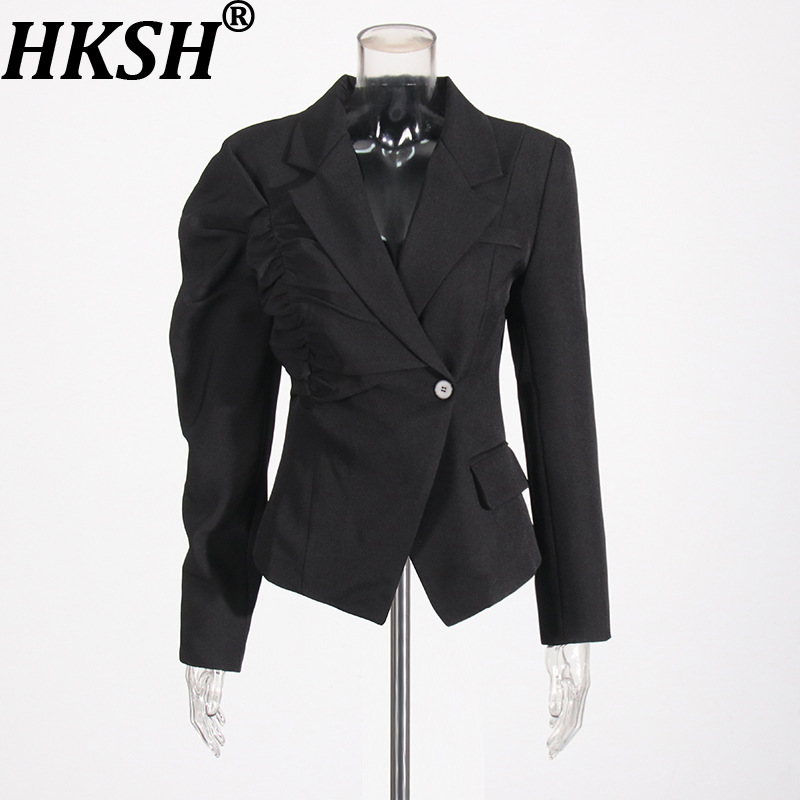 HKSH 여성 비대칭 블레이저 우아한 플리츠 싱글 버튼 - Street Fashion High End 리뷰 및 가격