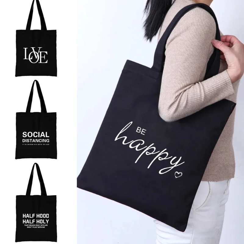 카와이 만화 오렌지 고양이 프린트 블랙 대용량 숄더백  - Tote Bag Canvas Print 리뷰 및 가격