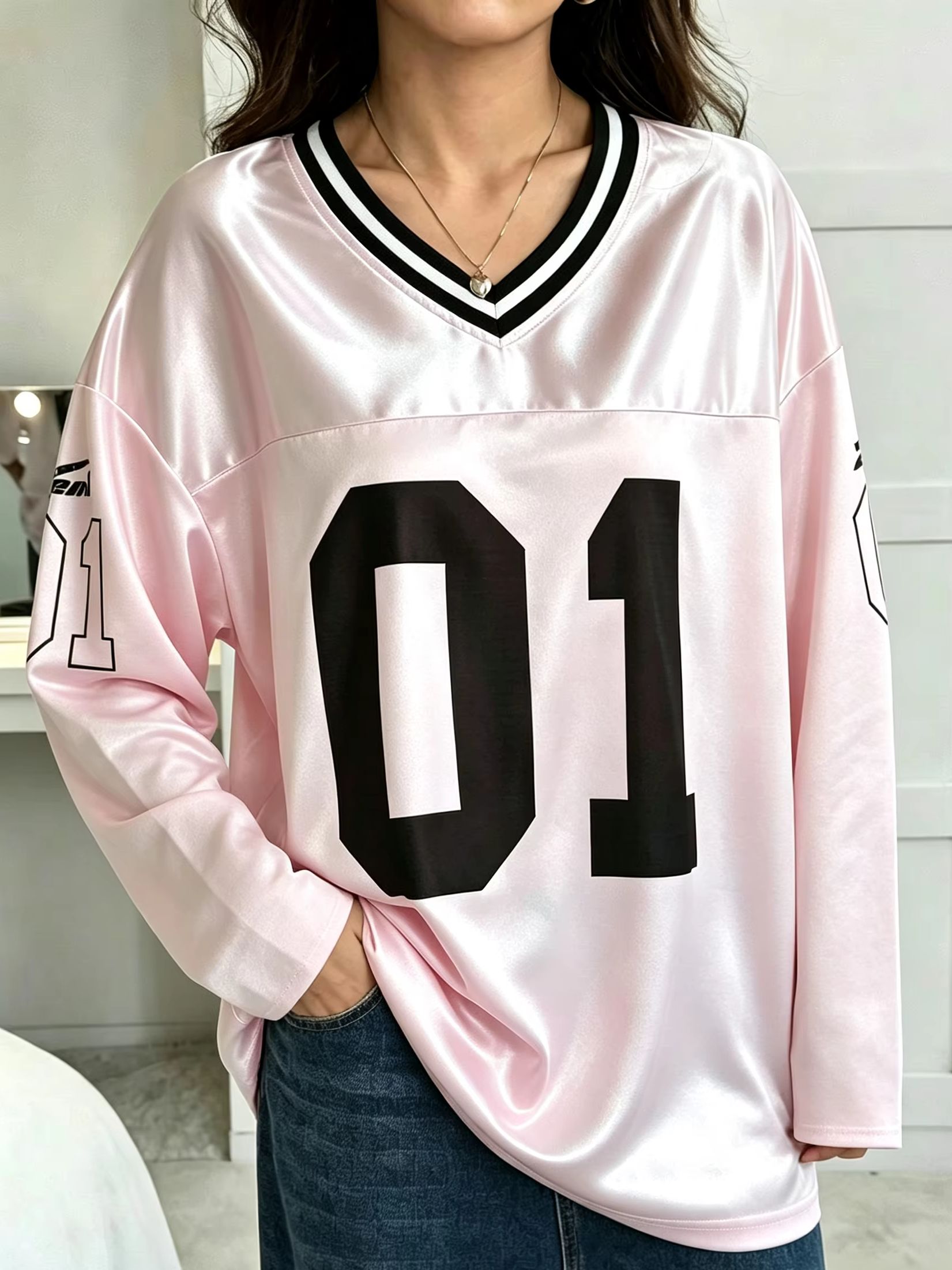남녀공용 빈티지 긴소매 오버사이즈 01 넘버 프린트 V - Street Fashion For Man 리뷰 및 가격