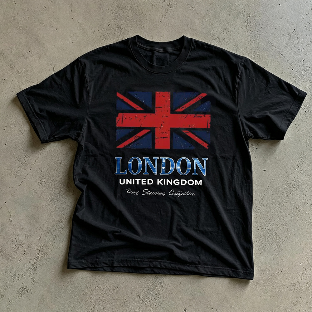 유니언 잭 패턴(런던, 영국) 프린트 티셔츠, 남녀 공 - Street Fashion In London 리뷰 및 가격