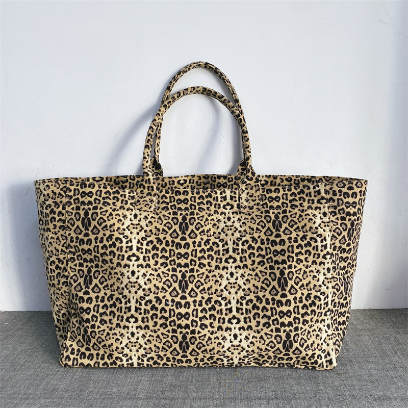 유니섹스 레오파드 프린트 자수 캔버스 토트 백 캐주얼  - Tote Bag Canvas Print 리뷰 및 가격
