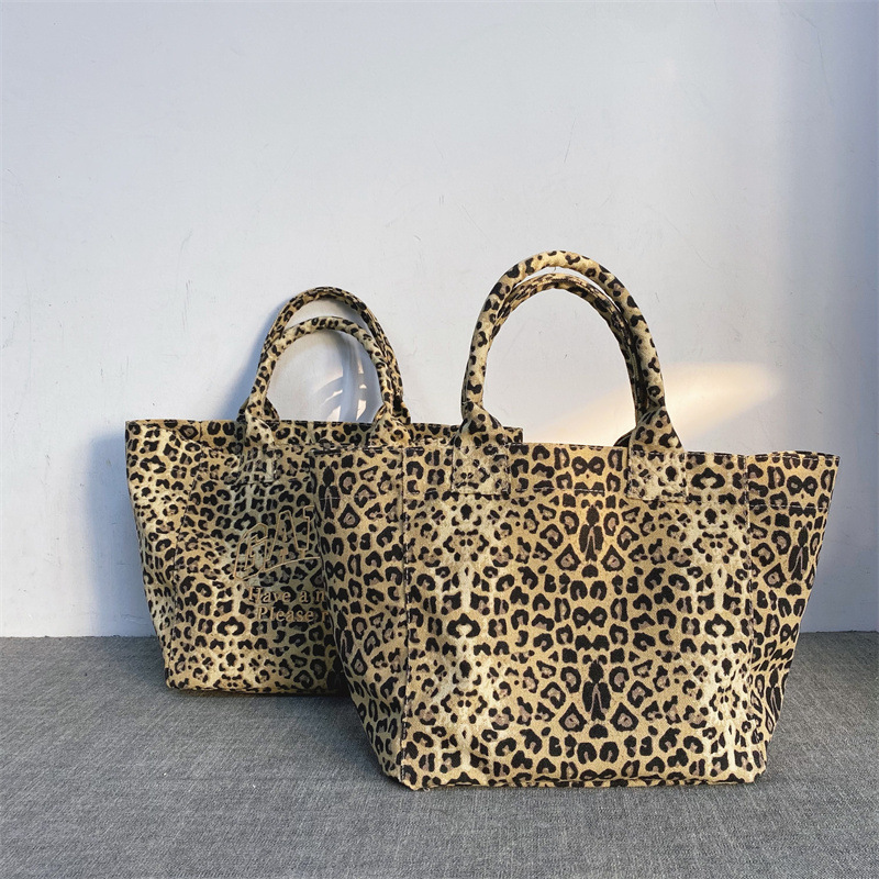 유니섹스 레오파드 프린트 자수 캔버스 토트 백 캐주얼  - Tote Bag Canvas Print 리뷰 및 가격