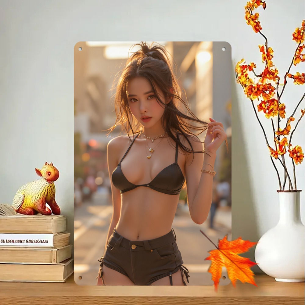 빈티지 섹시한 아시아 여성, 검은색 비키니 상의와 데님 - Street Fashion Asian 리뷰 및 가격