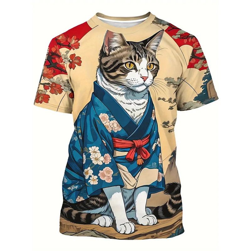 고양이 패턴 재미 있은 티셔츠 남성 의류 패션 일본 코 - Street Fashion Of Japan 리뷰 및 가격