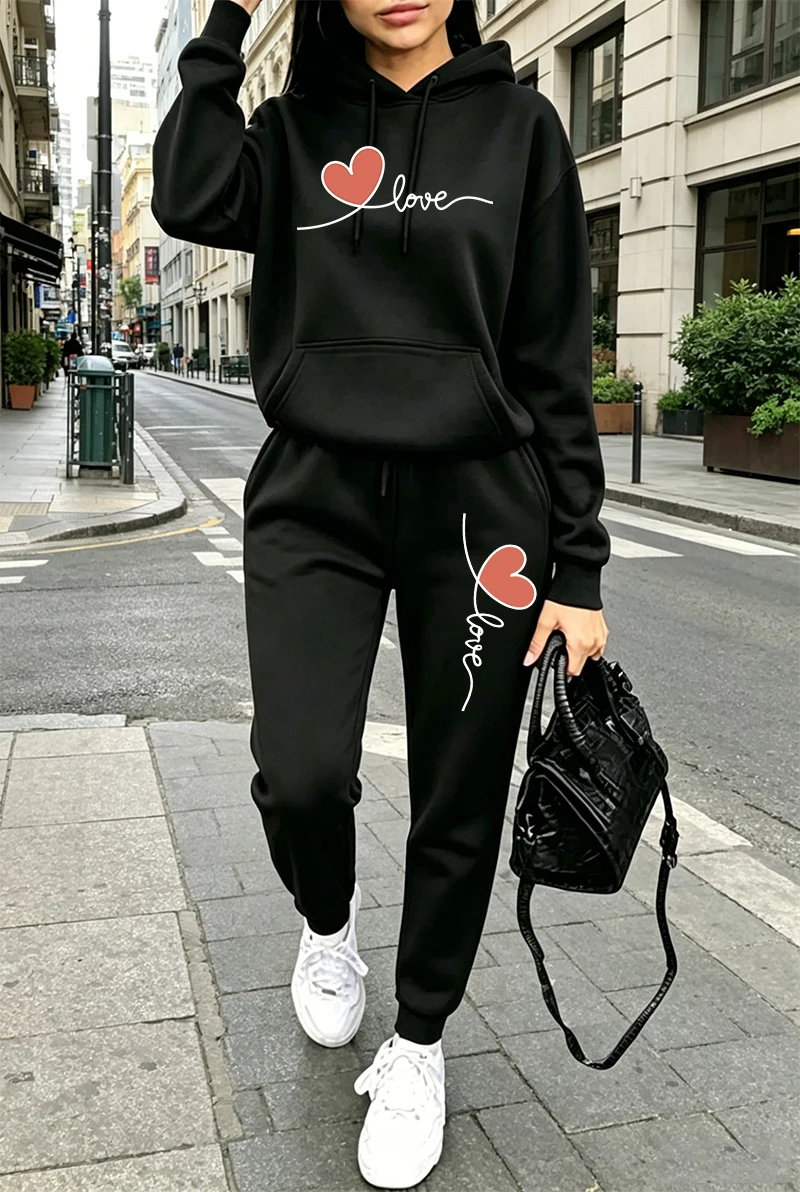 여성 트레이닝복 프린트 캐주얼 긴팔 후드티 스웨트셔츠  - Fashion Streetwear 리뷰 및 가격