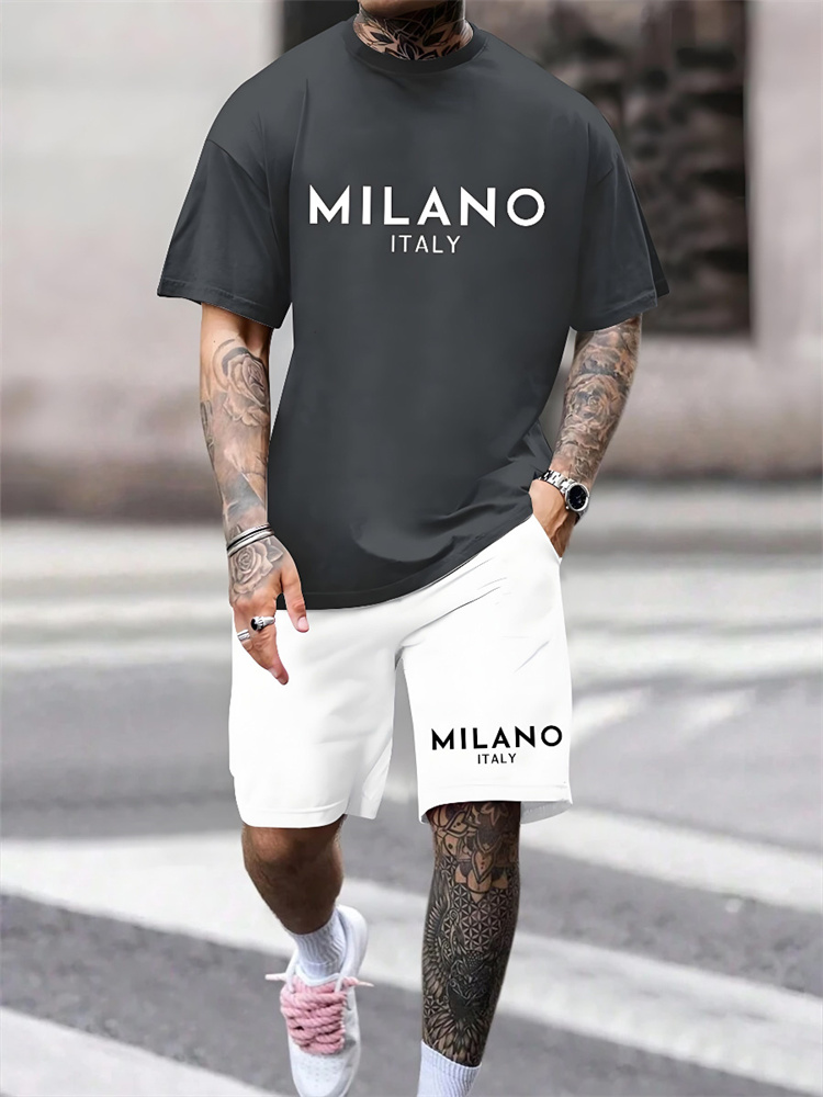 2 피스 밀라노 인쇄 남성 세트 여름 캐주얼 매일 남성 - Street Fashion Milano 리뷰 및 가격