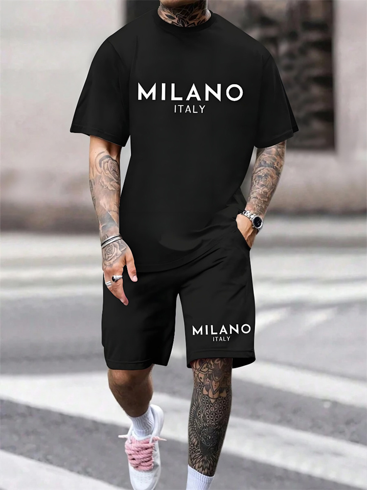 2 피스 밀라노 인쇄 남성 세트 여름 캐주얼 매일 남성 - Street Fashion Milano 리뷰 및 가격