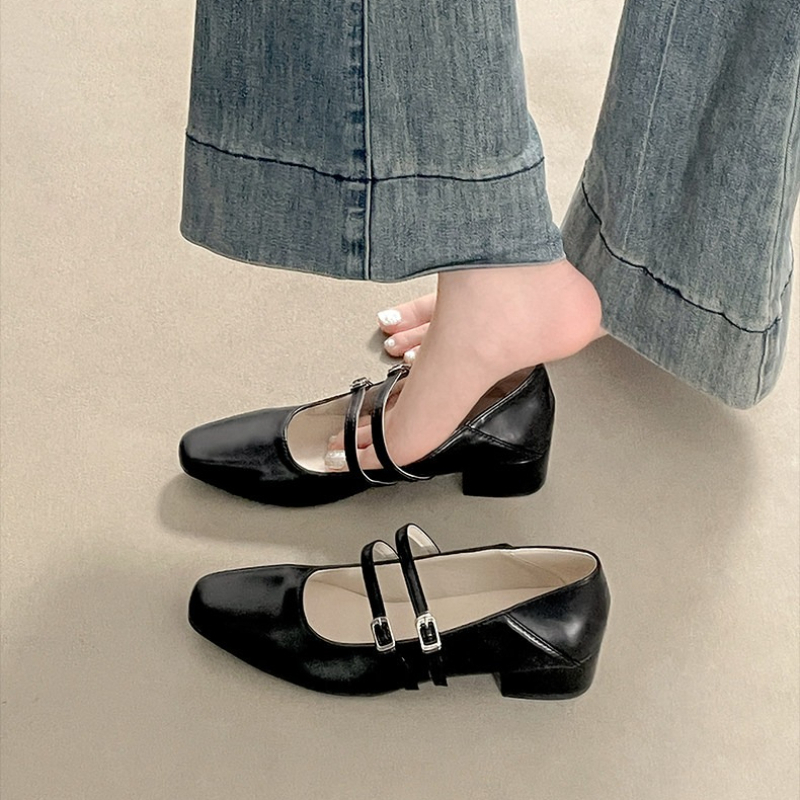 스퀘어 토 로우힐 여성용 실버 메리 제인 슈즈 패션 우 - Street Fashion Shoes 리뷰 및 가격