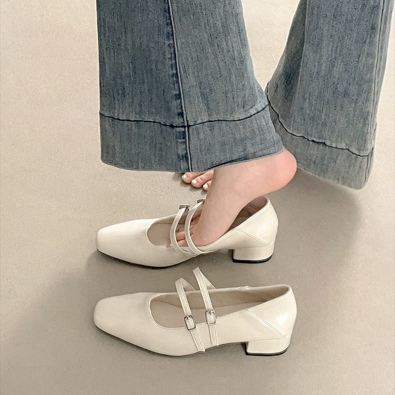 스퀘어 토 로우힐 여성용 실버 메리 제인 슈즈 패션 우 - Street Fashion Shoes 리뷰 및 가격