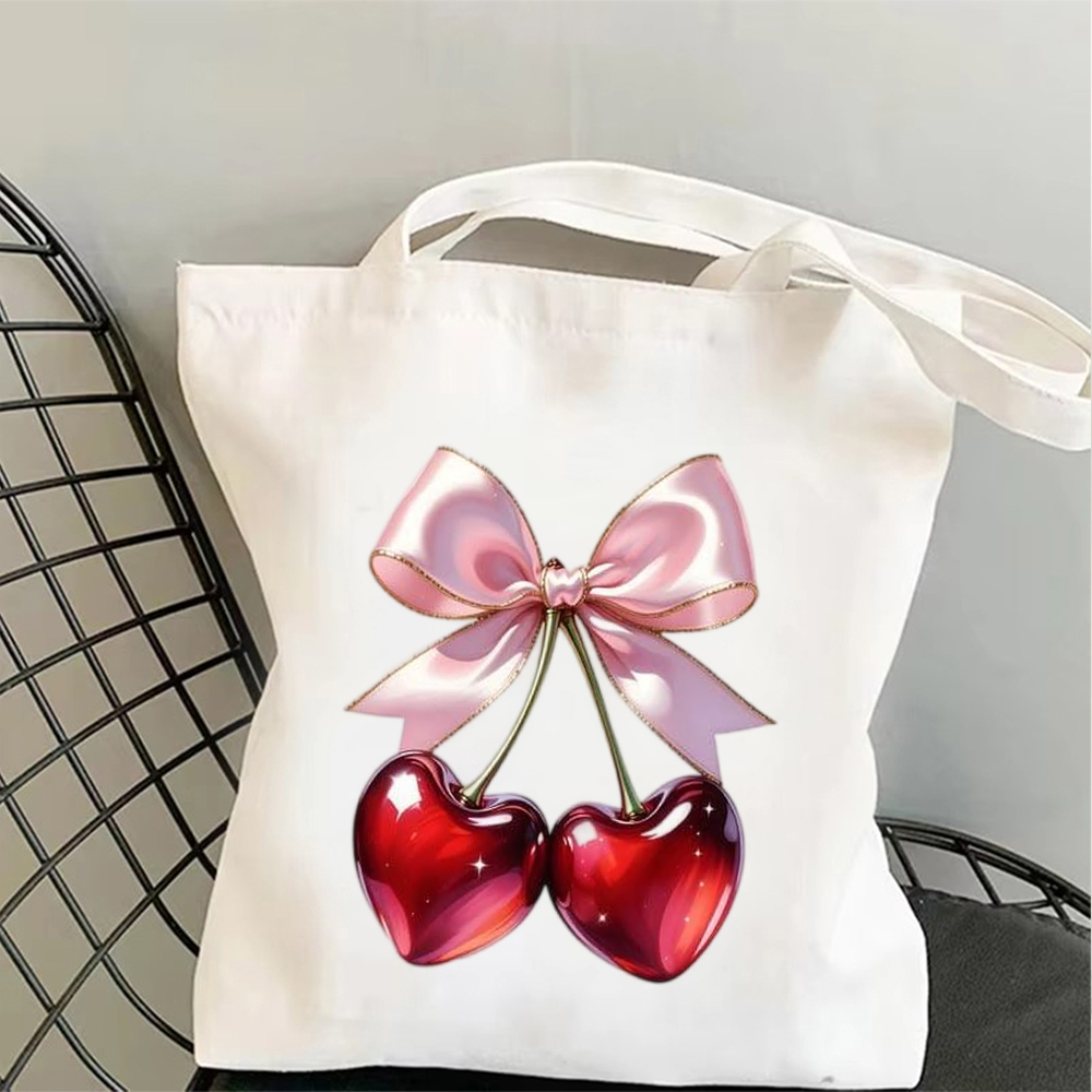 빈티지 핑크 리본 체리 아트 캔버스 토트백, 광택 마감 - Tote Bag Canvas Print 리뷰 및 가격