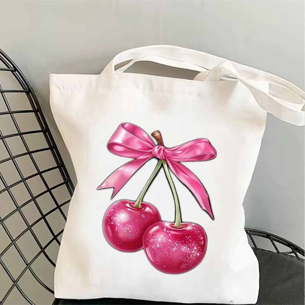 빈티지 핑크 리본 체리 아트 캔버스 토트백, 광택 마감 - Tote Bag Canvas Print 리뷰 및 가격