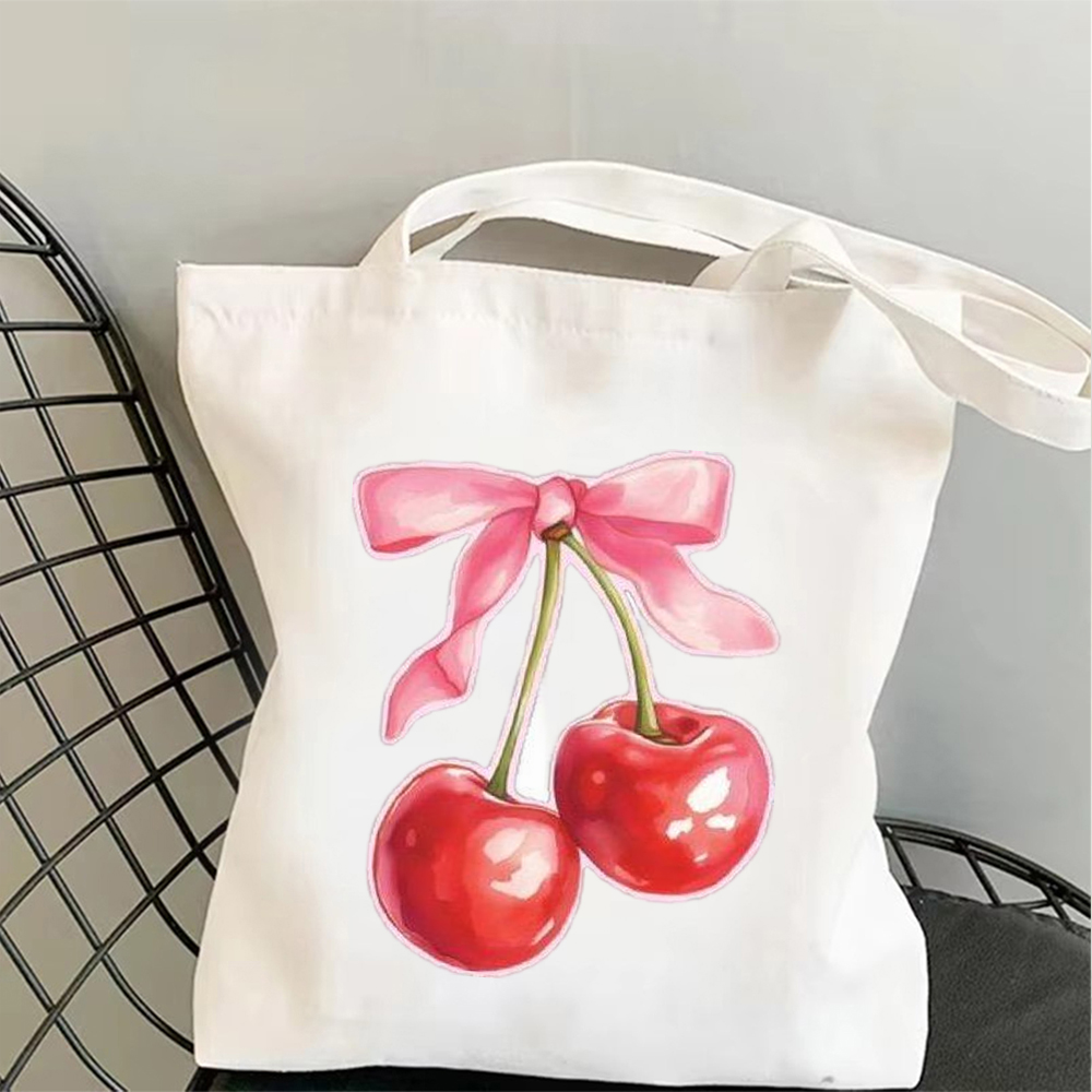 빈티지 핑크 리본 체리 아트 캔버스 토트백, 광택 마감 - Tote Bag Canvas Print 리뷰 및 가격