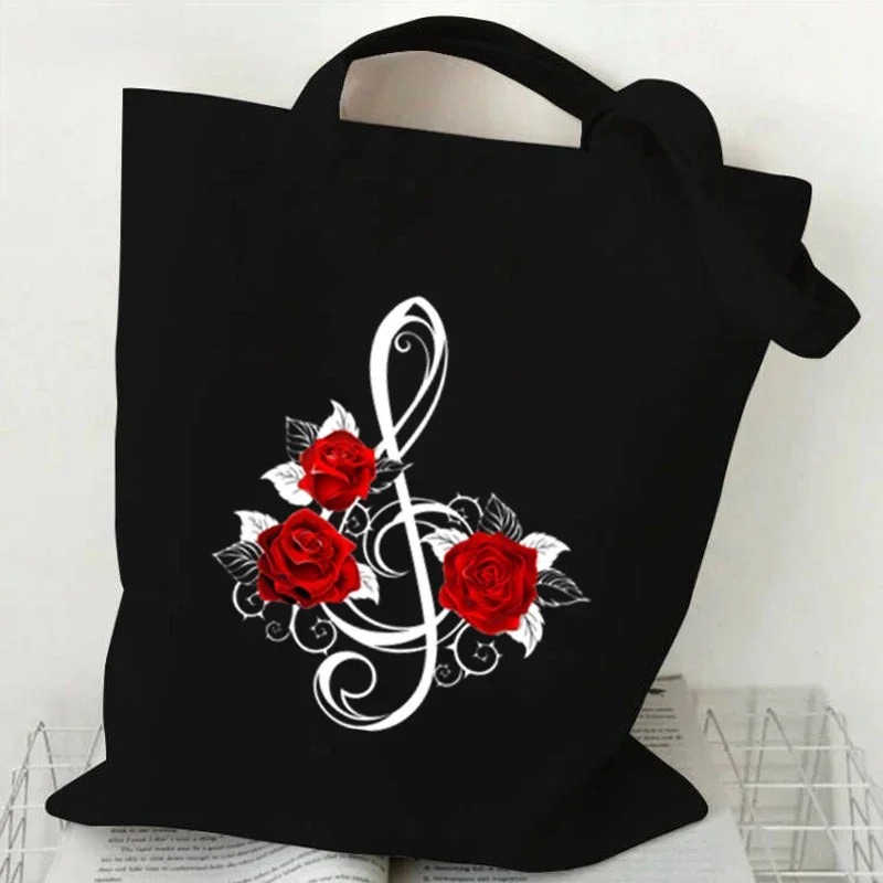 음악 노트 하트 비트 인쇄 캔버스 가방 숄더 백 접이식 - Tote Bag Canvas Print 리뷰 및 가격