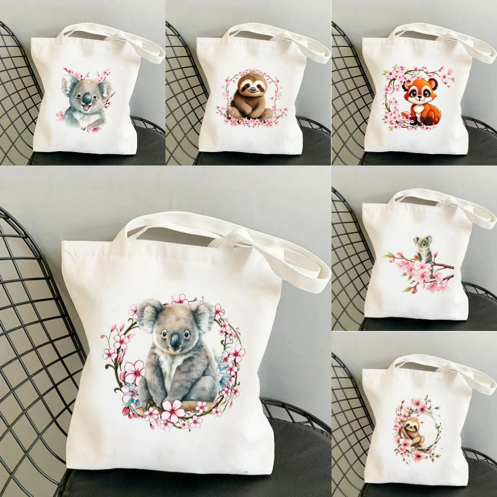 1pc 코알라 벚꽃 프린트 캔버스 토트 백 친환경 재사 - Tote Bag Canvas Print 리뷰 및 가격