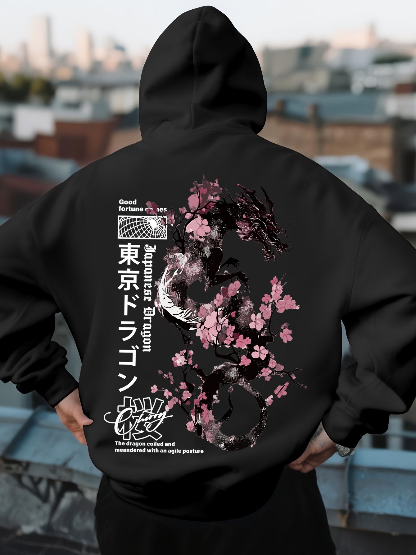 남성용 힙합 스포츠 후드티, 일본식 용과 벚꽃 패턴 프 - Street Fashion Asian 리뷰 및 가격
