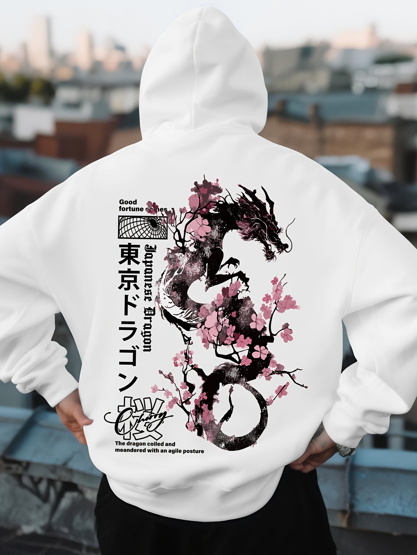남성용 힙합 스포츠 후드티, 일본식 용과 벚꽃 패턴 프 - Street Fashion Asian 리뷰 및 가격