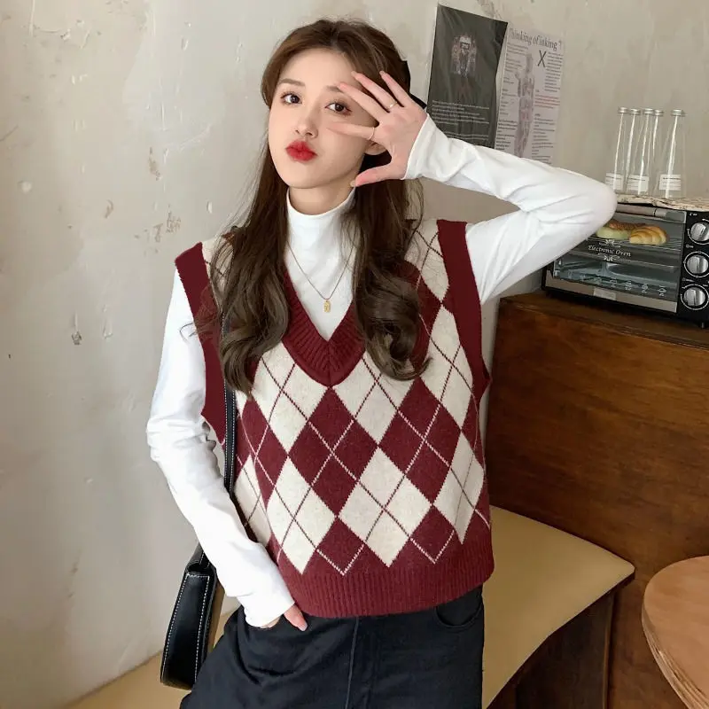 여성용 니트 스웨터 조끼, 아가일 하라주쿠 하이 스트리 - Street Fashion Of Japan 리뷰 및 가격
